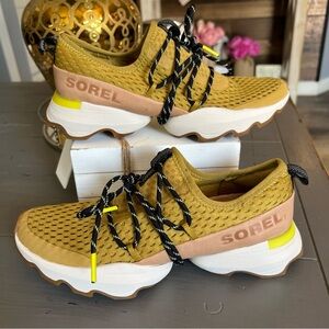 Sorel Mustard Yellow and Tan Knit Slip-On Sneakers with Black Laces